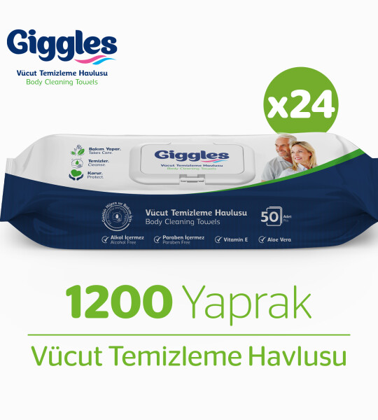 Giggles Vücut Temizleme Havlusu 50'li 24 Paket 1200 Havlu