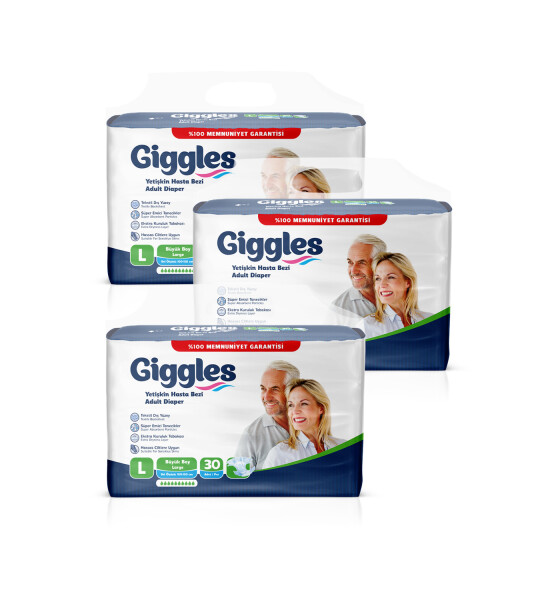 Giggles Yetişkin Bel Bağlamalı Hasta Bezi Large 30'lu 3 Paket 90 Adet